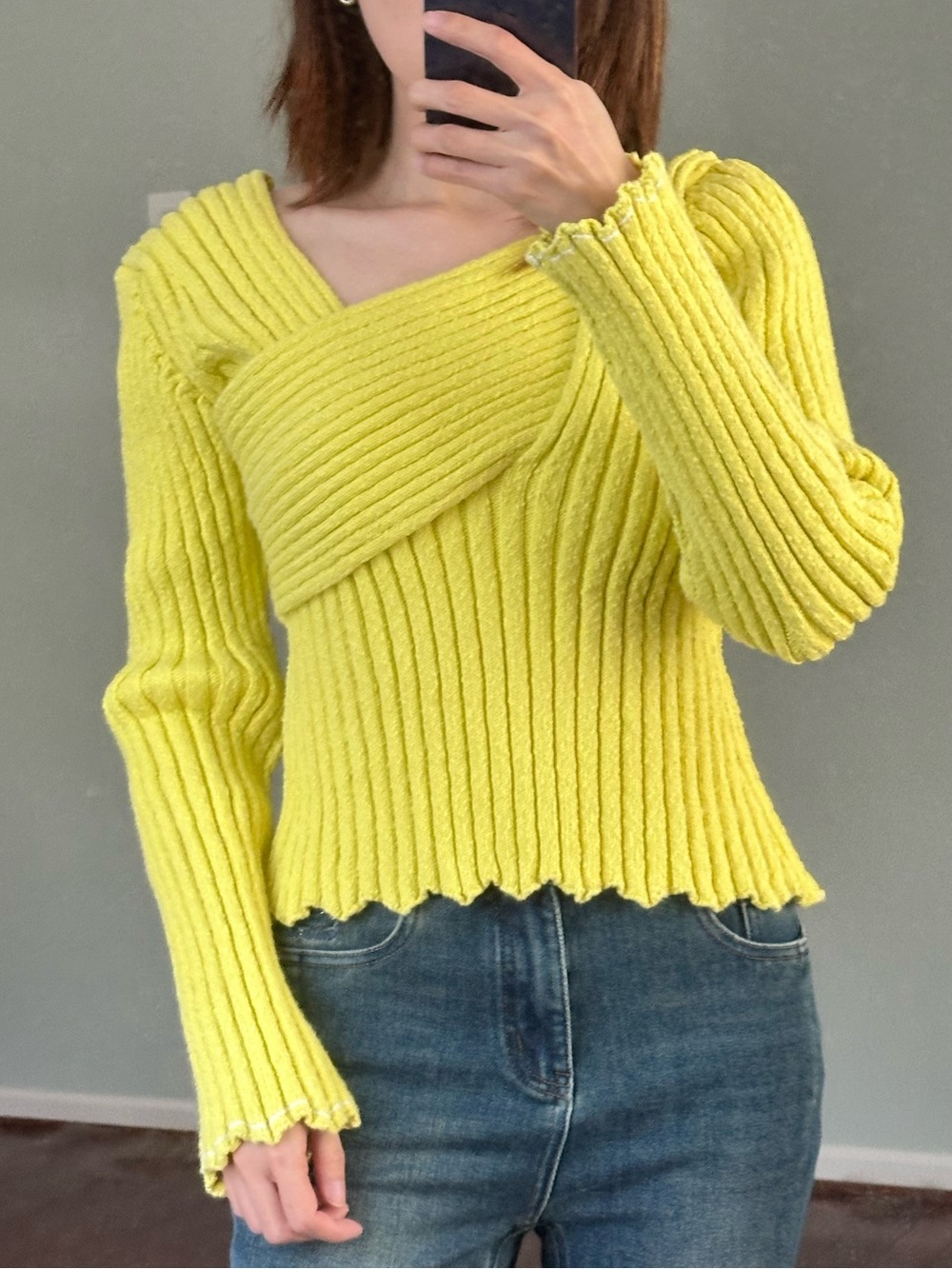 Ribbed Off-Shoulder Yellow Women's Sweater
